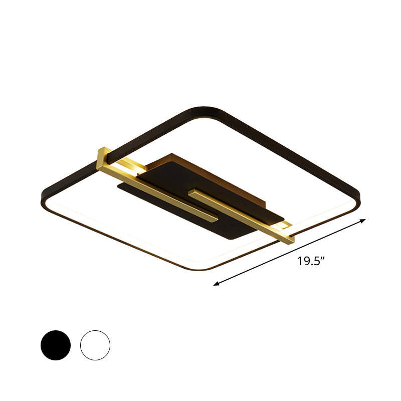 LED Bedroom Flush-Mount Light Fixture Minimalist Black/White and Gold Ceiling Lamp with Square Acrylic Frame