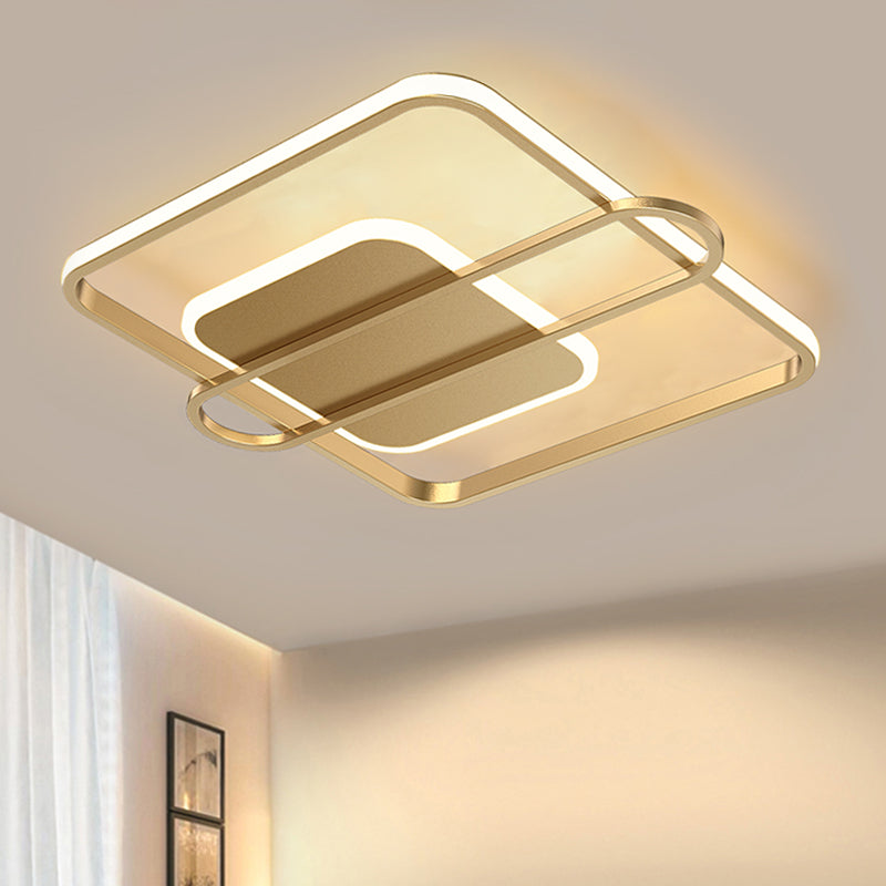 Square and Oblong Thin Ceiling Fixture Simplicity Aluminum Bedroom LED Flush Mount Lighting in Black/White/Gold, 16.5/20.5 Inch Width