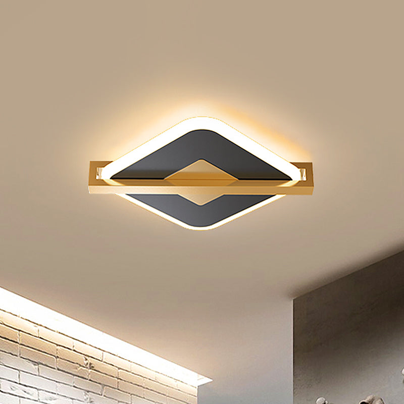 Black/White-Gold Rhombus Thin Flushmount Vintage Acrylic LED Ceiling Mount Light with Frame Guard