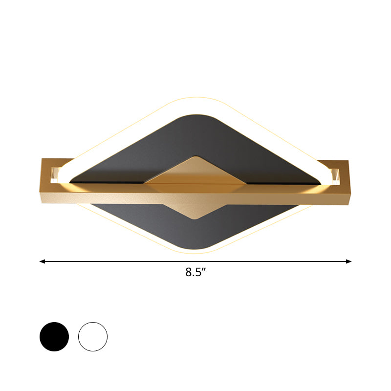 Black/White-Gold Rhombus Thin Flushmount Vintage Acrylic LED Ceiling Mount Light with Frame Guard