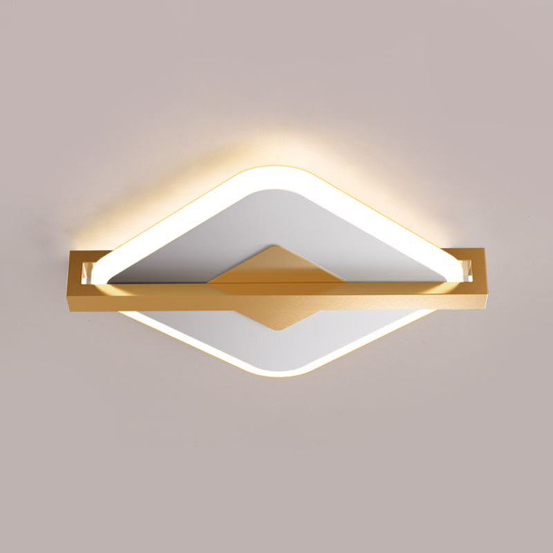 Black/White-Gold Rhombus Thin Flushmount Vintage Acrylic LED Ceiling Mount Light with Frame Guard