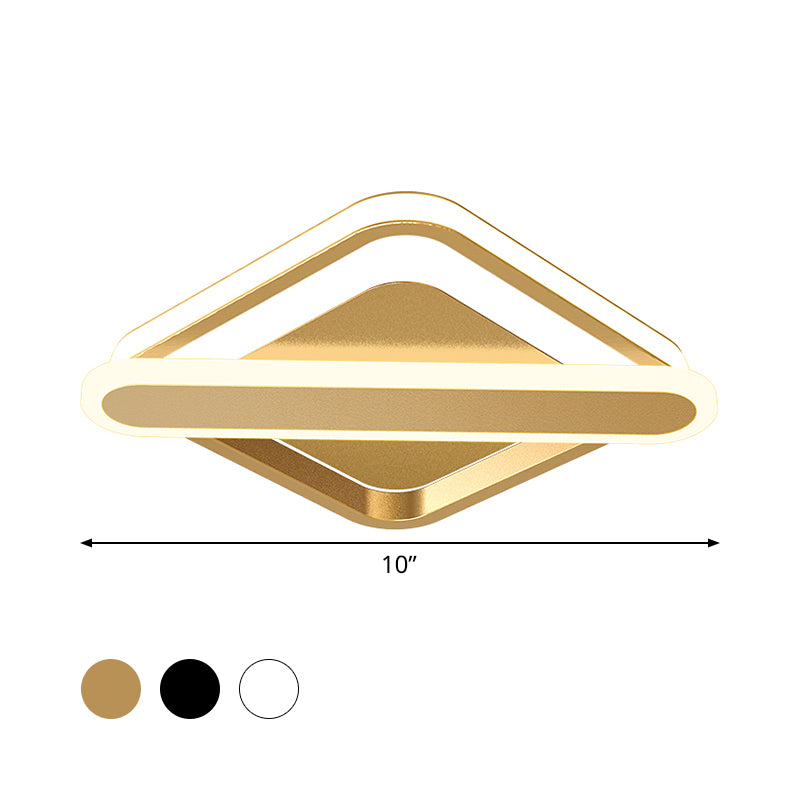 Rhombus-Oblong Foyer Flush Light Iron Modernism LED Ceiling Mounted Lighting Fixture in Black/Gold/White