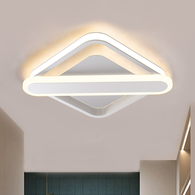 Rhombus-Oblong Foyer Flush Light Iron Modernism LED Ceiling Mounted Lighting Fixture in Black/Gold/White