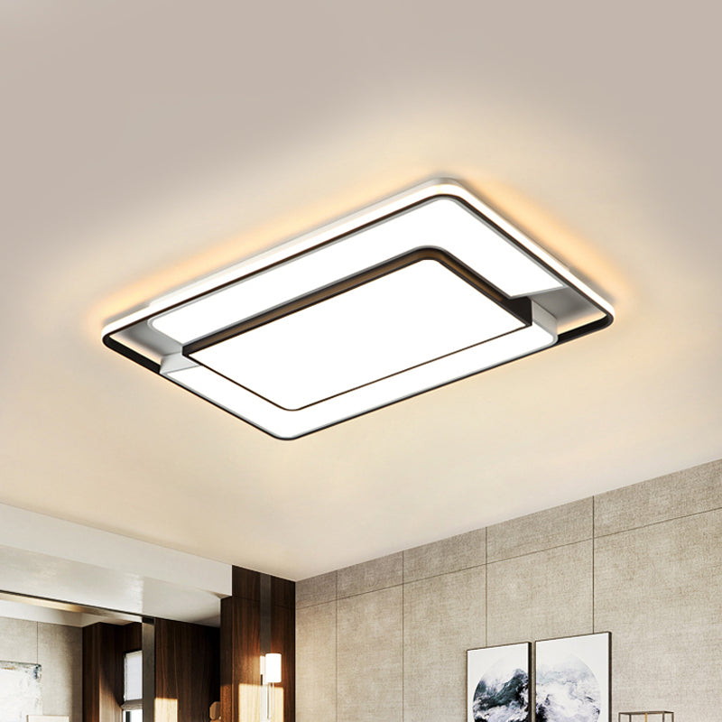 2-Rectangle Thin Ceiling Lamp Modern Aluminum Black and White LED Flush Light Fixture for Living Room