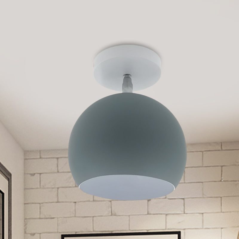 Small Half Sphere Adjustable Flush Mount Macaron Aluminum 1 Bulb Yellow/Pink/Grey Semi Flush Mount Lighting Fixture