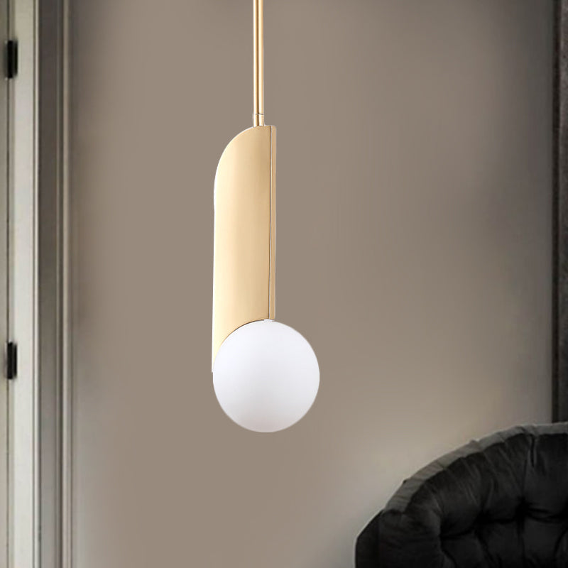 Colonial Spherical Ceiling Pendant Light 1 Bulb Ivory Glass Suspension Lighting in Gold for Living Room