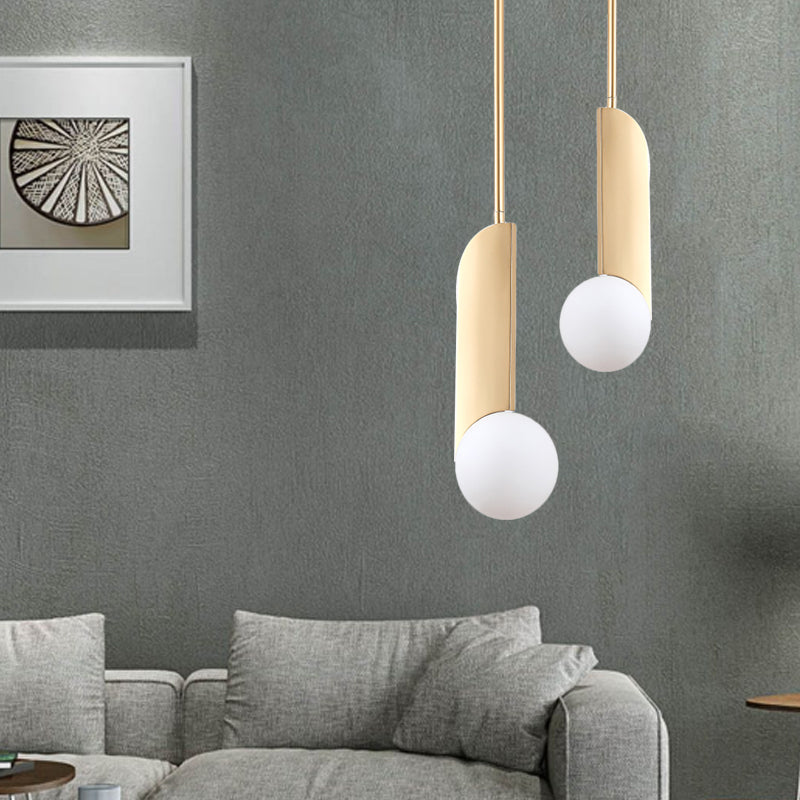 Colonial Spherical Ceiling Pendant Light 1 Bulb Ivory Glass Suspension Lighting in Gold for Living Room