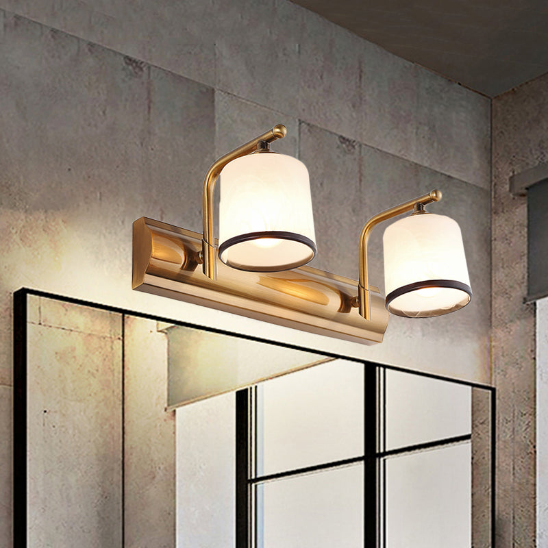 2/3 Lights Column Vanity Lighting Colonial Gold Frosted White Glass Wall Sconce Light Fixture for Bathroom