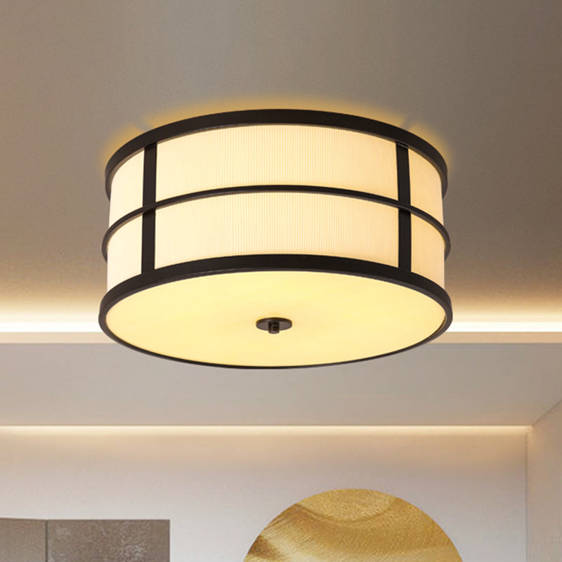 5-Bulb Drum Ceiling Light Traditional Black Fabric Flush Mount Lighting Fixture with Circular Frame