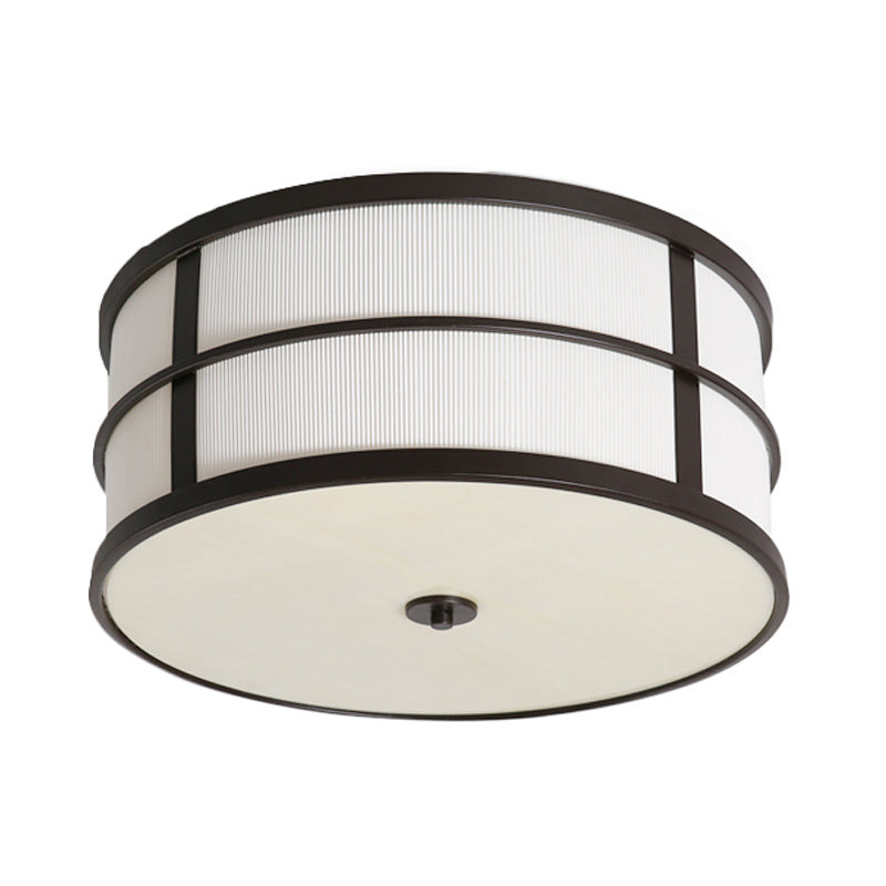 5-Bulb Drum Ceiling Light Traditional Black Fabric Flush Mount Lighting Fixture with Circular Frame