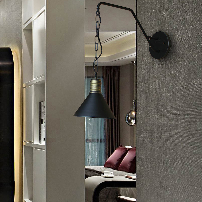 Iluminación de pared cónica negra Iron Retro industrial 1 Comedor ligero Ligera de luz con cadena