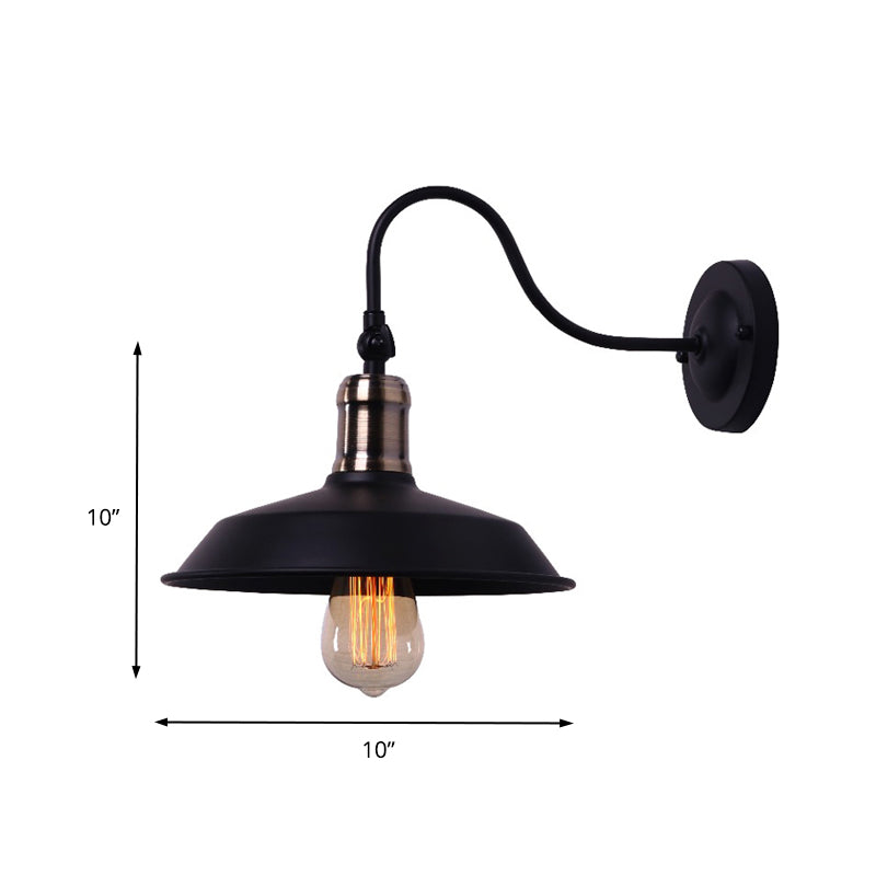 Farmhouse Barn Wall Mount Light 1 Bulb Metallic Wall Lighting with Gooseneck Arm in Black for Balcony