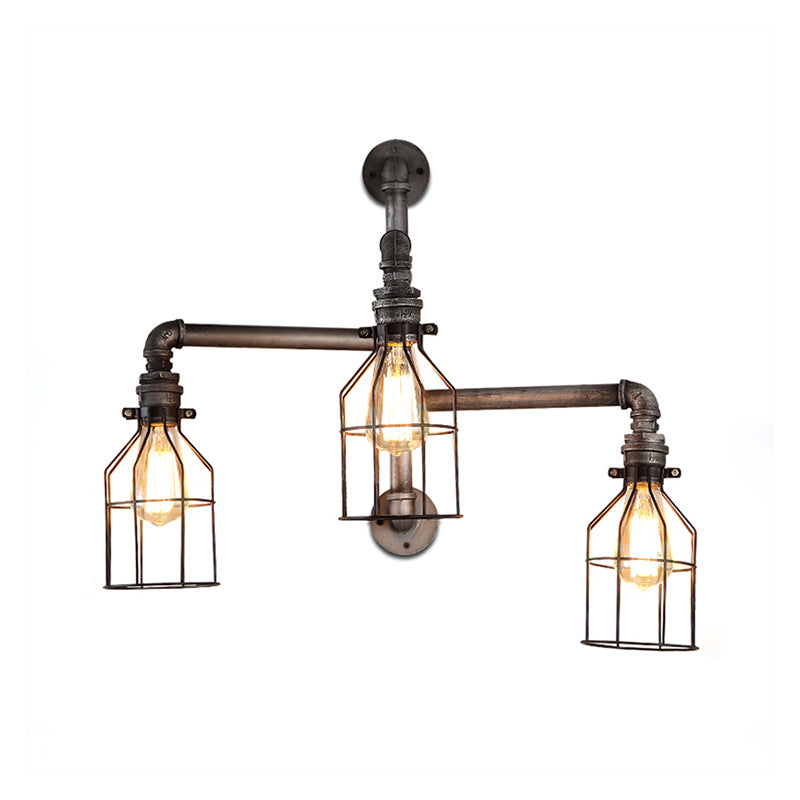 3 luci illuminazione a parete di protezione in filo con design tubo vintage in metallo bronzo la luce per caffetteria per caffettiera