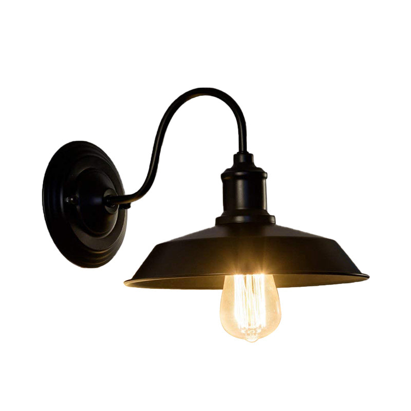 1 Bulb Wall Lighting with Barn Shade Metallic Vintage Style Restaurant Wall Sconce Light in Black