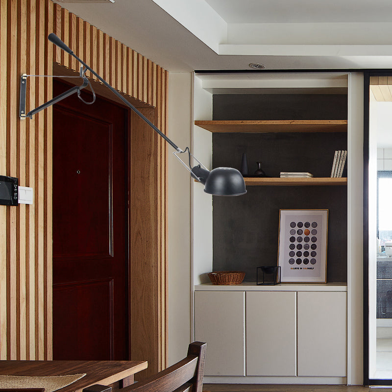 1 tête en métal clair léger industriel élégant bol noir ombre monture murale intérieure avec un bras de boom