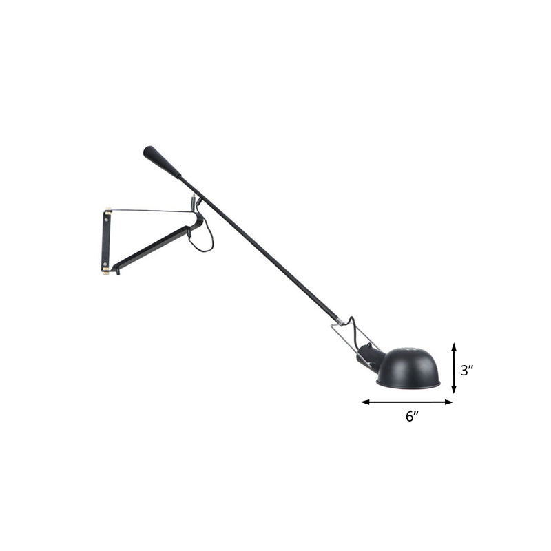 1 Head Metal Wall Light Industrial Stylish Black Bowl Shade Indoor Wall Mount Fixture with Boom Arm