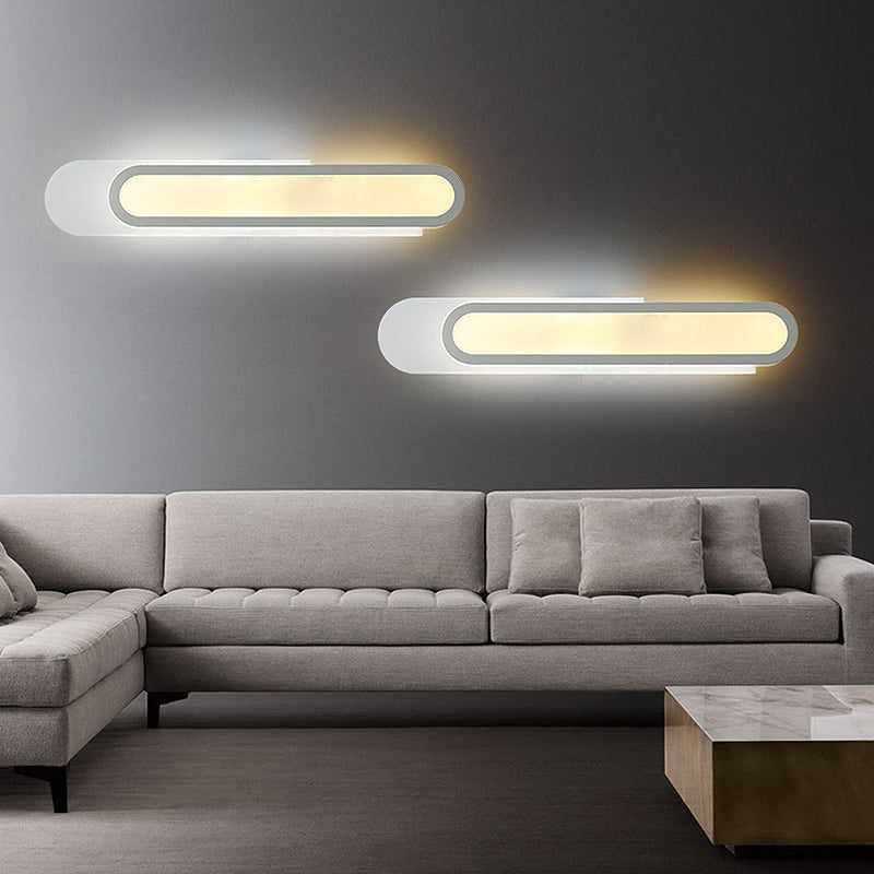 Vanité de salle de bain LED Lumière avec une teinte acrylique oblongue appiculture murale blanche en lumière chaude / blanche, 12 "/ 18" / 20 "de largeur