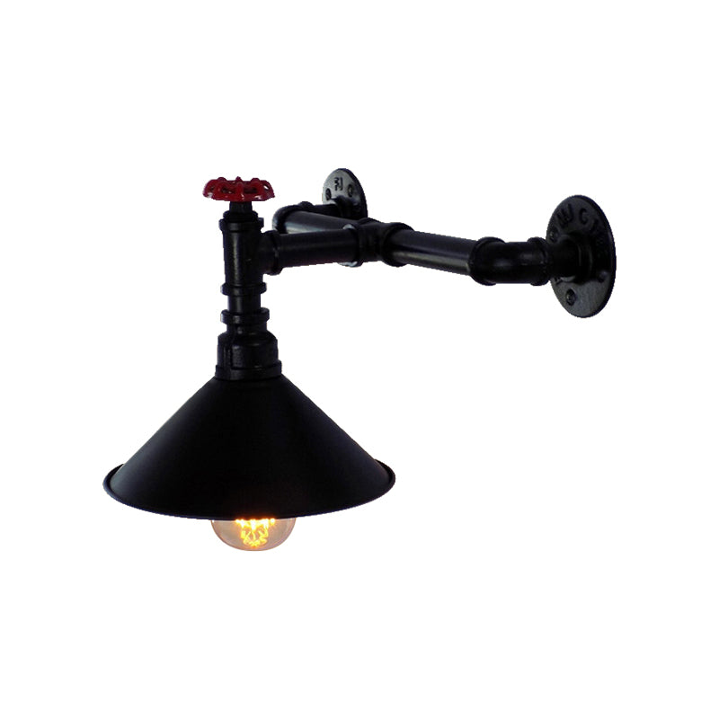 1 tête de montage métallique Lumière vintage industrielle noire de conique Shade Dining Dining Room Wall Lighting avec tuyau de plomberie