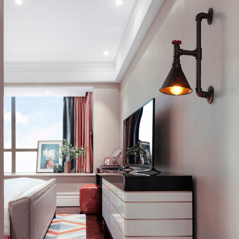 Industrieleitungsleitungslampe mit Ventildekoration 1 Leuchte Metallwandbeleuchtung in Rost/antikes Messing