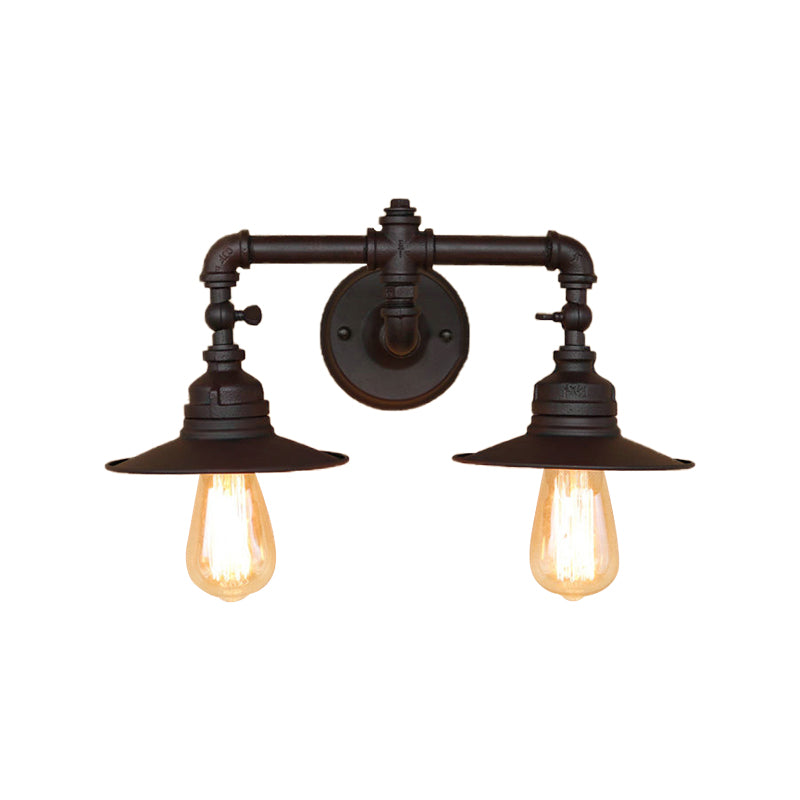 Flared Schatten Schlafzimmer Wandlampe Leuchte Industriemetall 2 Lichter Schwarz Finish Wandmontage Licht montiert