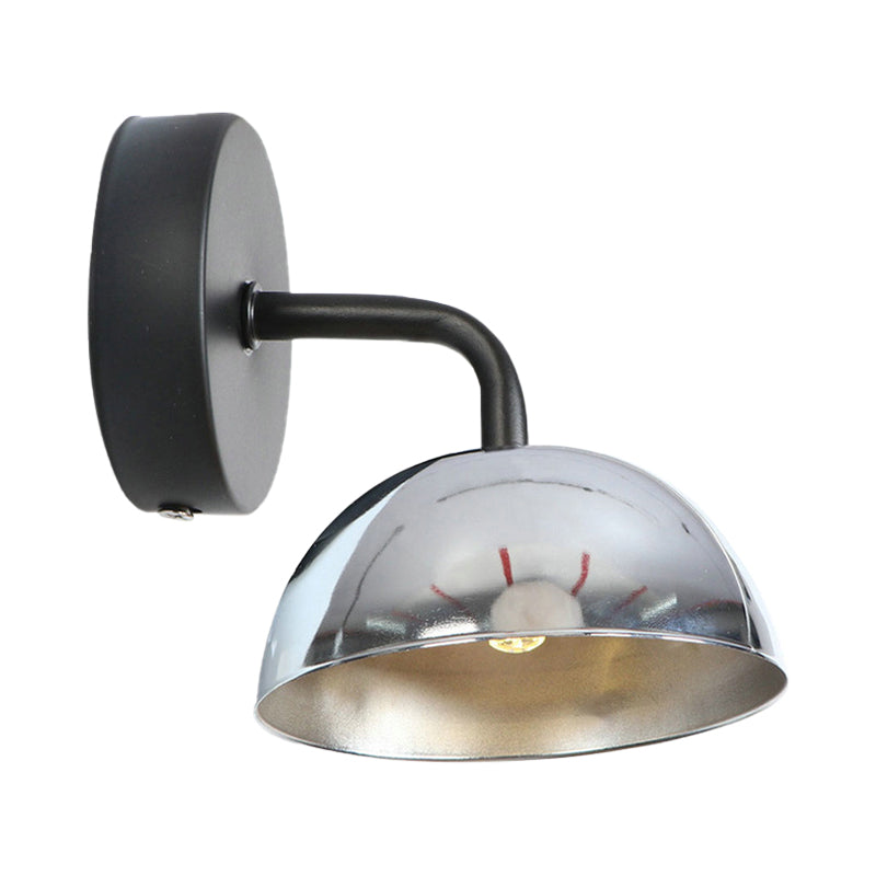 1 Light Wall Sconce Industrial Dome Shade Metal Down Wall Light with Curved Arm in Black/Brass for Bedroom