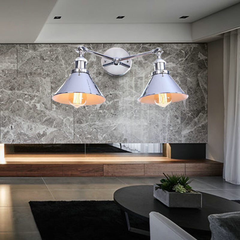 Tire d'ombrage effilée Mur mural Fixture industriel vintage 2 têtes Moup de serrage de la ferme Lumière en noir / laiton