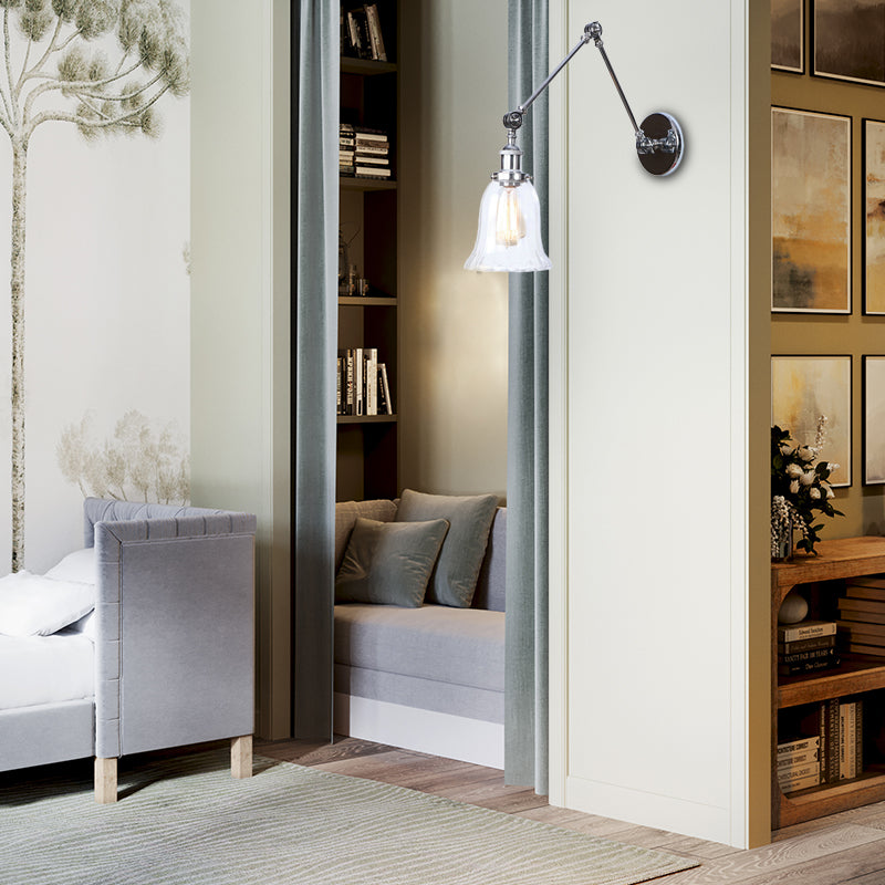 Crome una luz apliques luminoso accesorio de iluminación de campana de vidrio transparente para sala de estar