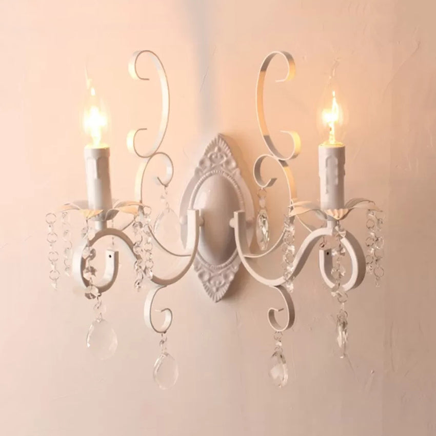 Candle Shape Wall Light Classic Stylish Metal Wall Lamp in White with Clear Crystal for Lodge