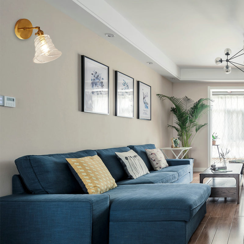 Illuminazione a parete per camera da letto svasata industriale vetro vorticoso 1 leggero lampada in ottone