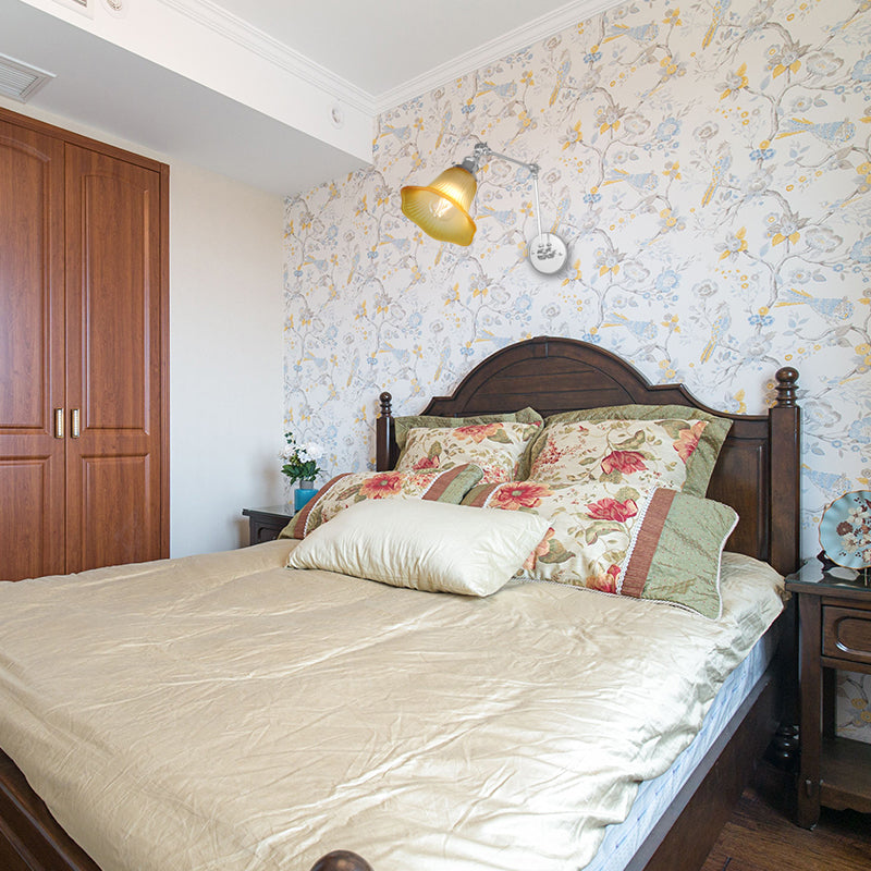 1 luminaire d'écran évasé léger industriel chromémètre lampe murale en verre texturé ambre pour chambre à coucher