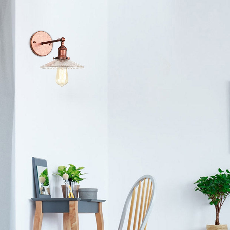1 Light Scalloped Sconce Light Fixture Rustic Style Copper Ribbed Glass Wall Lamp for Dining Table