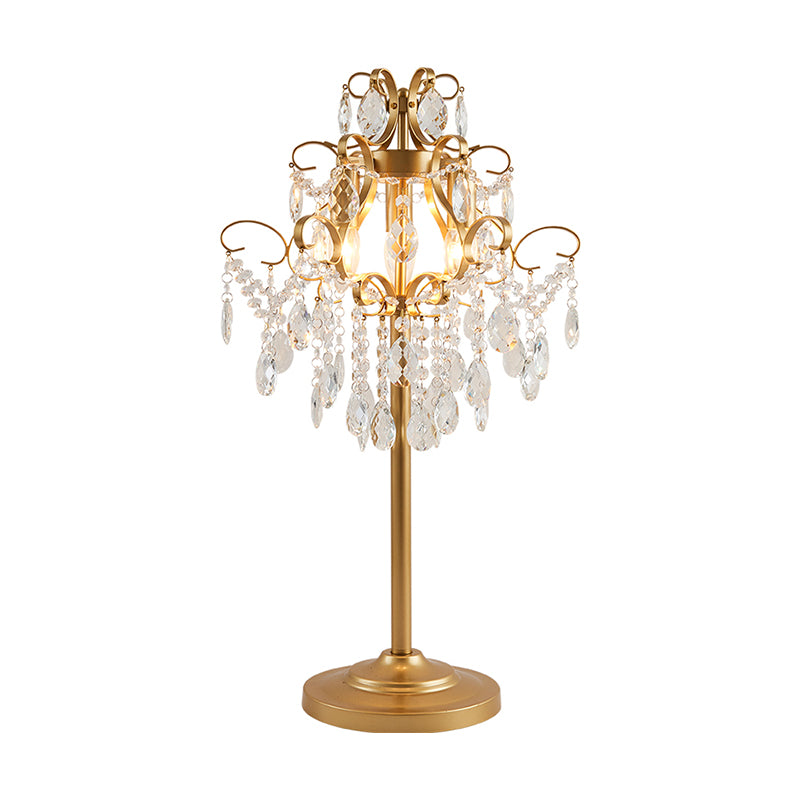Lampada da tavolo in cristallo sfaccettato a cascata in stile moderno con 2 lampadine, lampada da notte in ottone per salotto