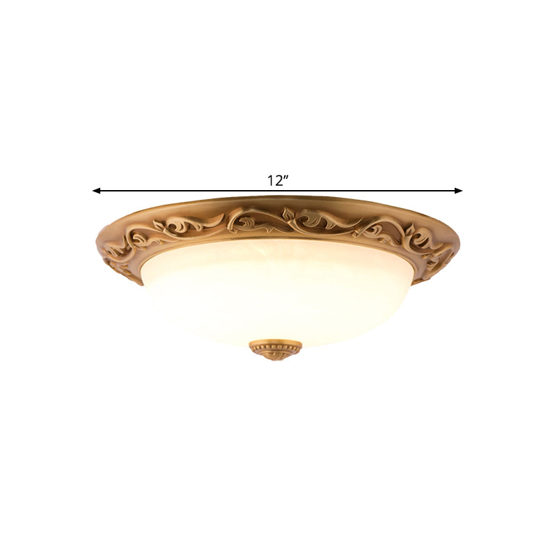 Retro Style Dome-Shaped Flush Mount Milky Glass LED Ceiling Fixture in White for Drawing Room, 12"/16"/19.5" W