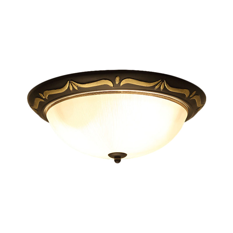 Dome-Like Bedroom Ceiling Fixture Classic Style Milk Glass 12.5"/15" Width LED Brown Flush Mount Lighting