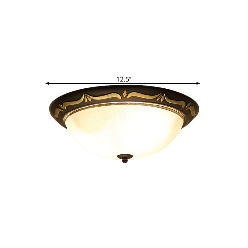 Dome-Like Bedroom Ceiling Fixture Classic Style Milk Glass 12.5"/15" Width LED Brown Flush Mount Lighting