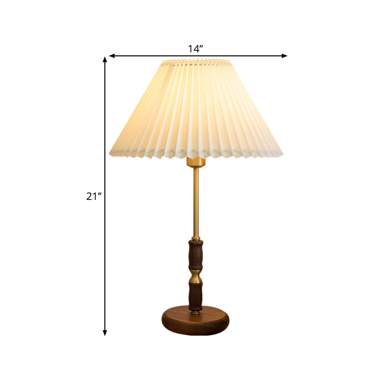 1-Head Tapered Table Light Countryside Dark Wood Fabric Night Lighting for Bedside