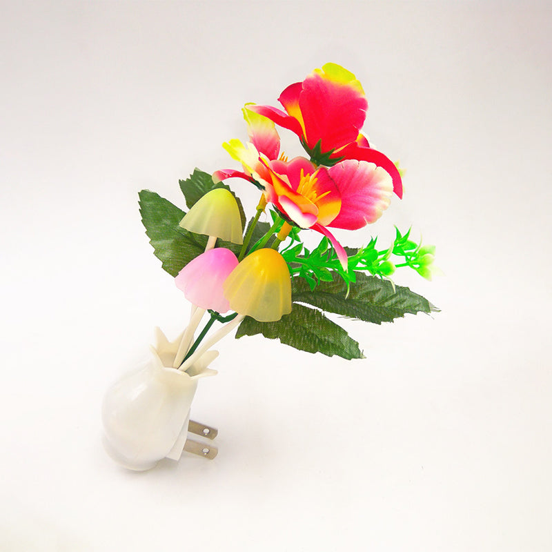 Modern Stylish Plug-in LED Night Light Red Phalaenopsis Wall Lamp with Plastic Shade, Multicolored Light