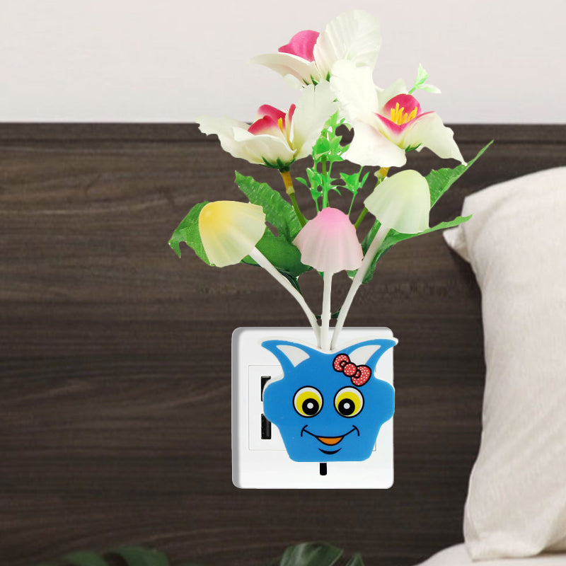 Plastic Blooming Flower Wall Nightlight Contemporary Yellow/Pink/Peach LED Night Lighting with Plug