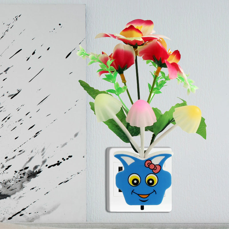 Plastic Blooming Flower Wall Nightlight Contemporary Yellow/Pink/Peach LED Night Lighting with Plug