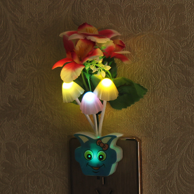 Plastic Blooming Flower Wall Nightlight Contemporary Yellow/Pink/Peach LED Night Lighting with Plug