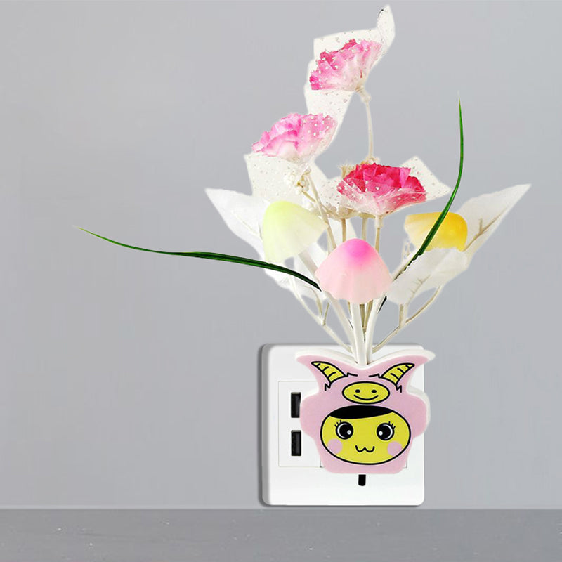 Plastic Blooming Flower Wall Nightlight Contemporary Yellow/Pink/Peach LED Night Lighting with Plug