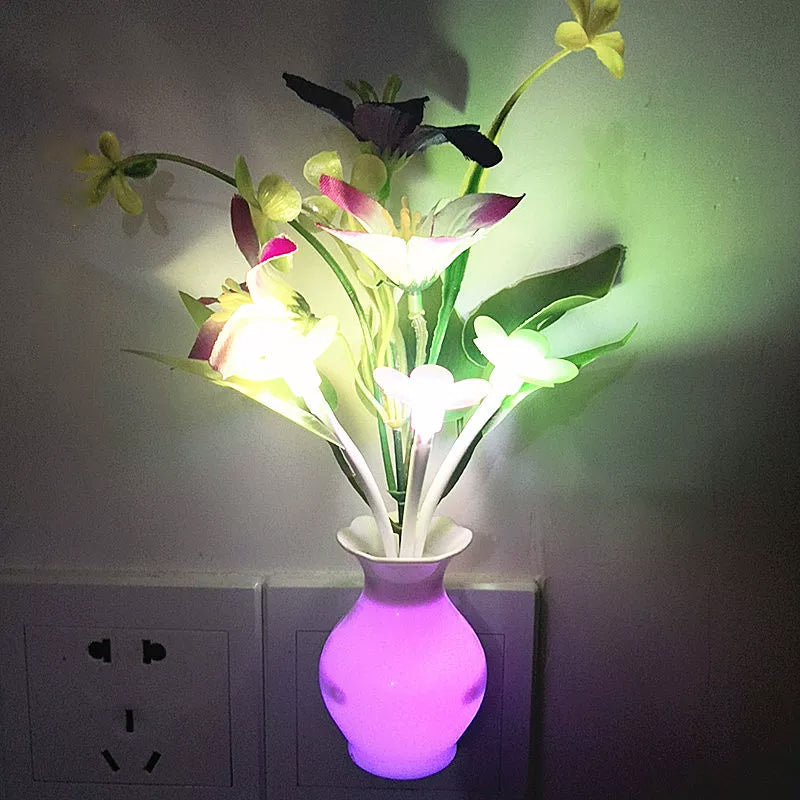 Glühende Tulpenblume-LED-Nachtlampe moderne Plastik-Nacht-Plug-in-Wandbeleuchtung in mehrfarbigem Licht
