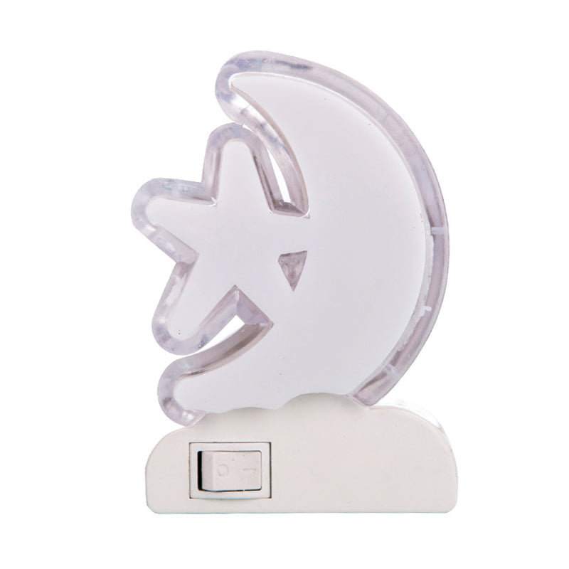Crescent and Star Plug in Wall Light Cartoon Plastic Kids Bedside LED Night Lamp in White