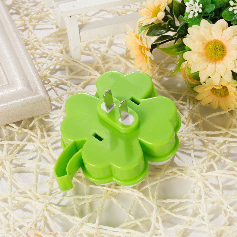 Kids Clover Mini Plug in Night Light Plastic Bedside LED Wall Lighting in Green and White