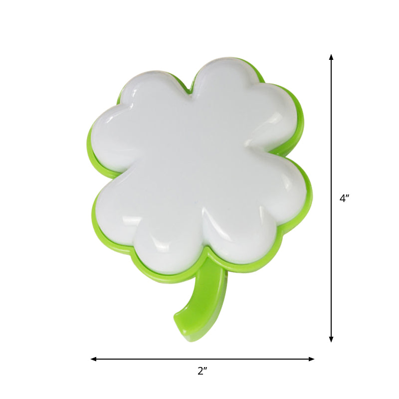 Kids Clover Mini Plug in Night Light Plastic Bedside LED Wall Lighting in Green and White