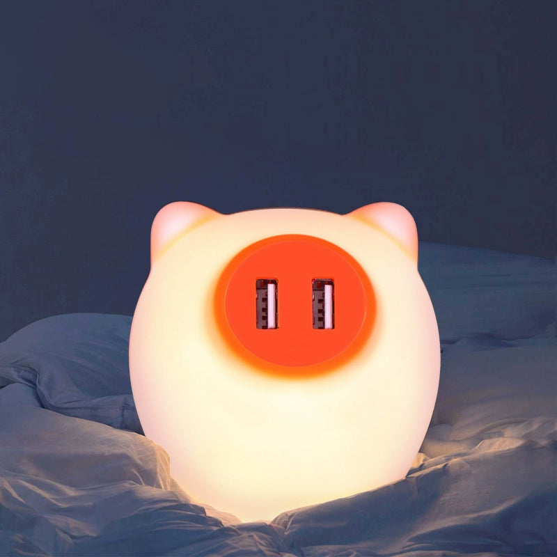 Carton de nuit rose / blanc Pig Pig Pild Cartoon LED MURD LED PLASTIQUE AVEC PORT DE CHARGE USB