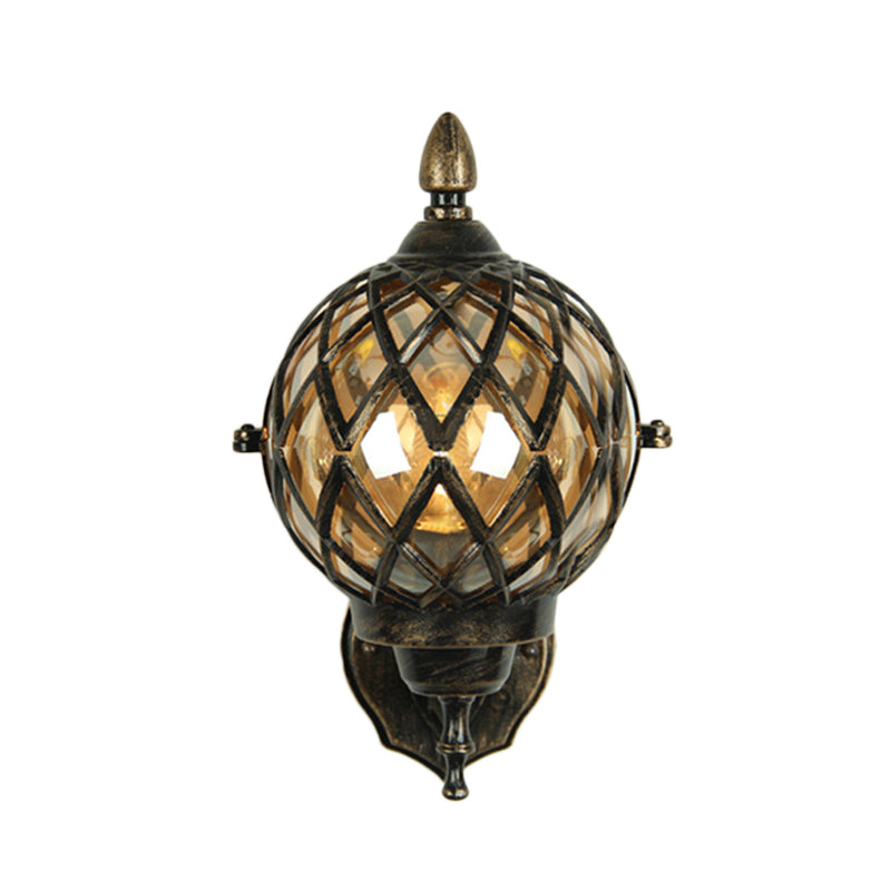 1 Leichte Bernsteinglas Wandleuchte Licht Industrial Black Globe Esszimmer Beleuchtung mit Käfig