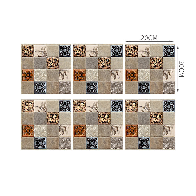 Selbstklebende Tapetenplatte mit Vintage-Blumenmuster, blau-braune Mosaikfliesen, Wanddekoration für Waschräume