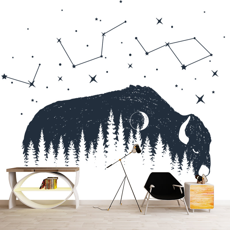 Black-White Taurus Mural Decal Moisture Resistant Wall Decor for Living Room, Custom Print