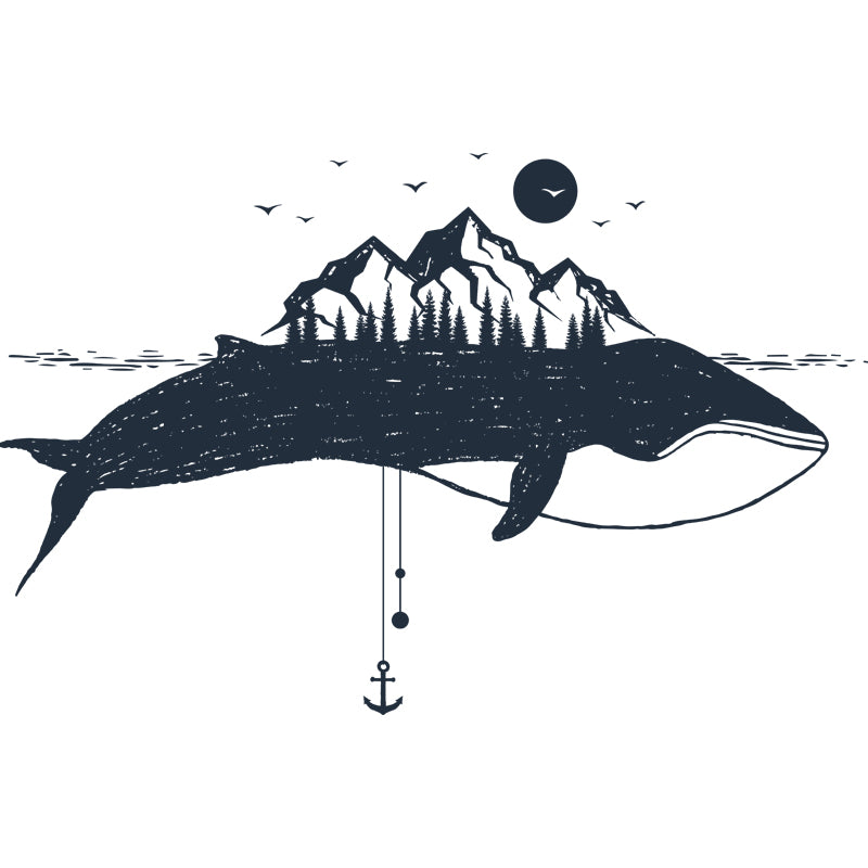Mountain on the Whale Mural Black and White Modern Art Wall Covering for Bedroom